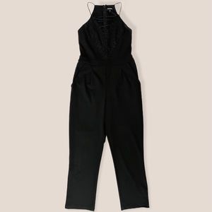 Express Halter Lace Pieced Black Jumpsuit Romper